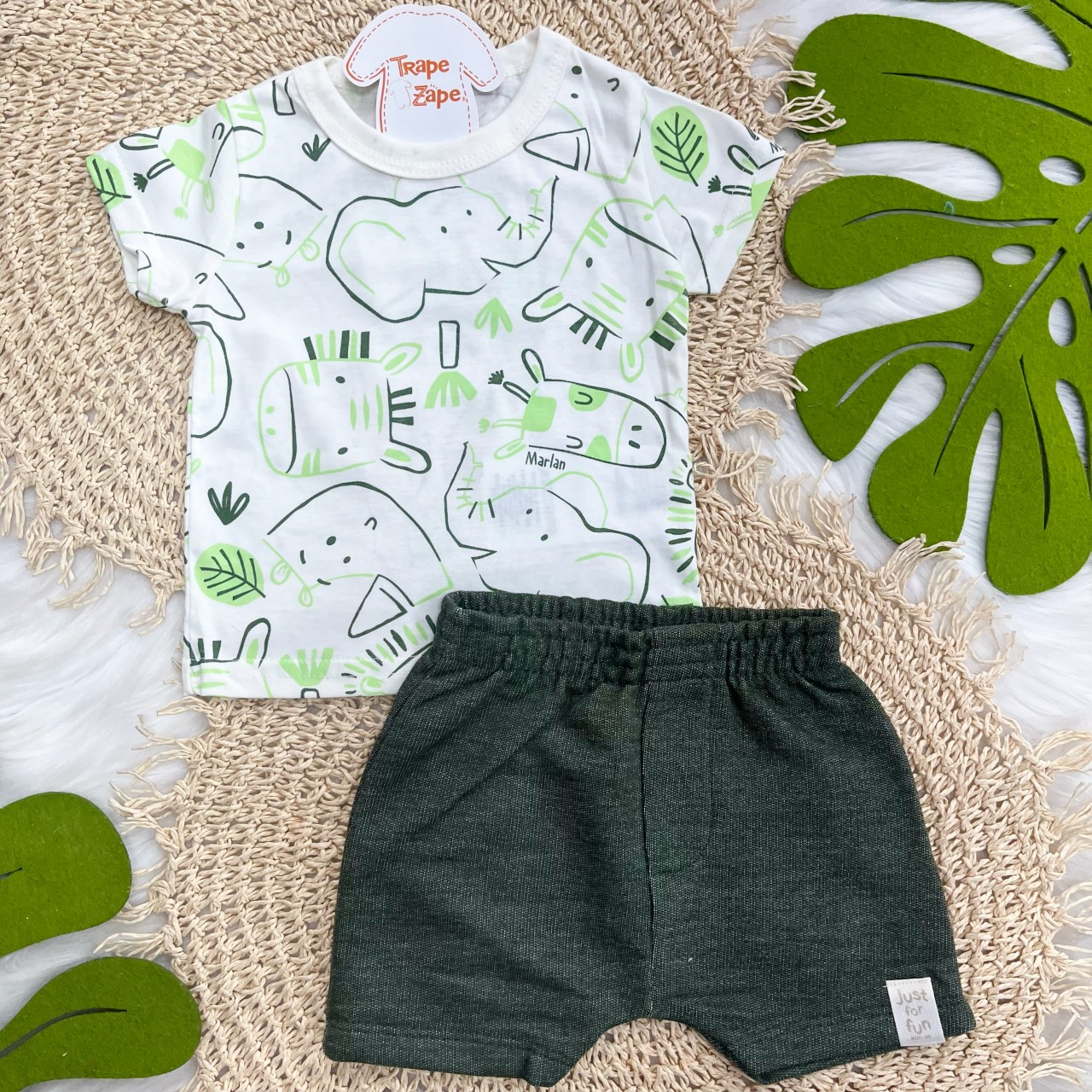 Conj Safari Off White e Verde
